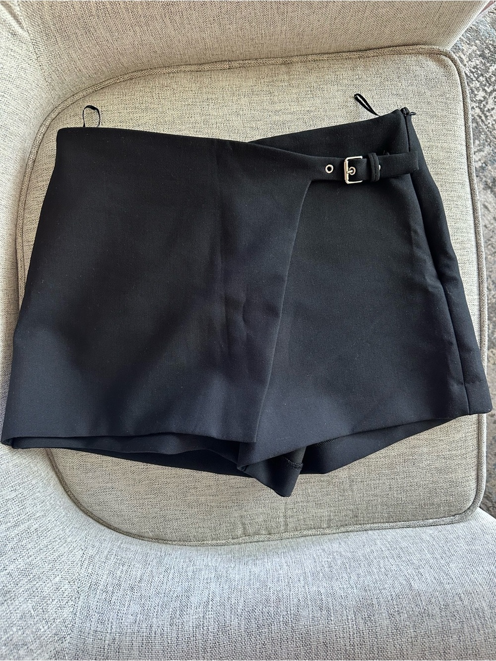Zara Black Wrap-Front Skort with Buckle Detail